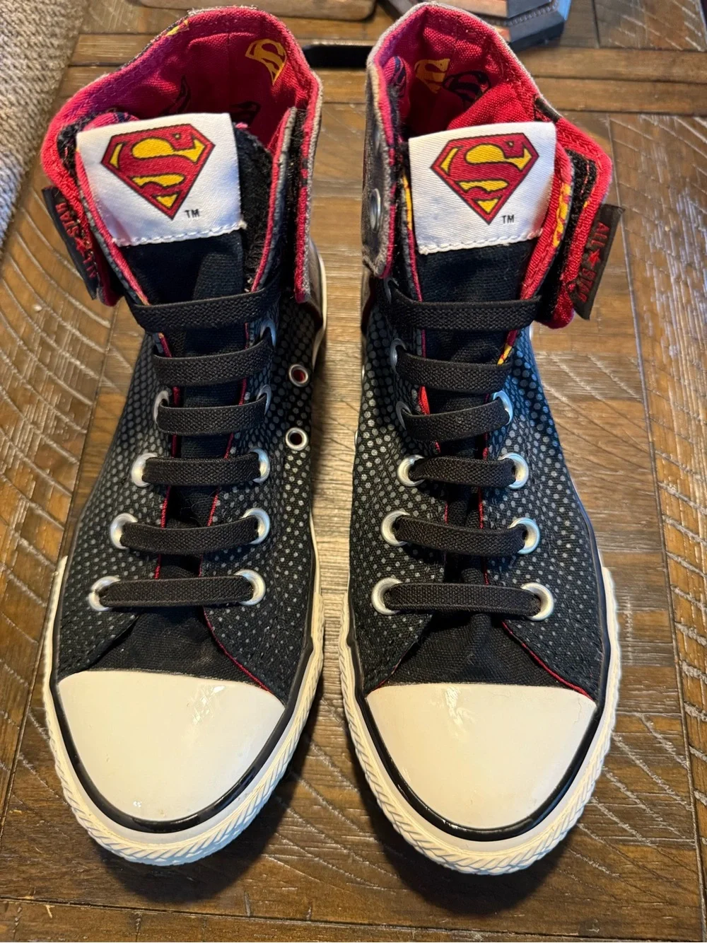 Converse Kids Black & Red High-Top Sneakers with Superman Accent